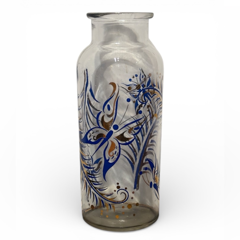 Decorative Glass Vintage Vase with Butterfly Design hand painted Art Deco